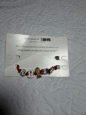 Red Braided Soccer Charm Bracelet with Gold Trophy Accent